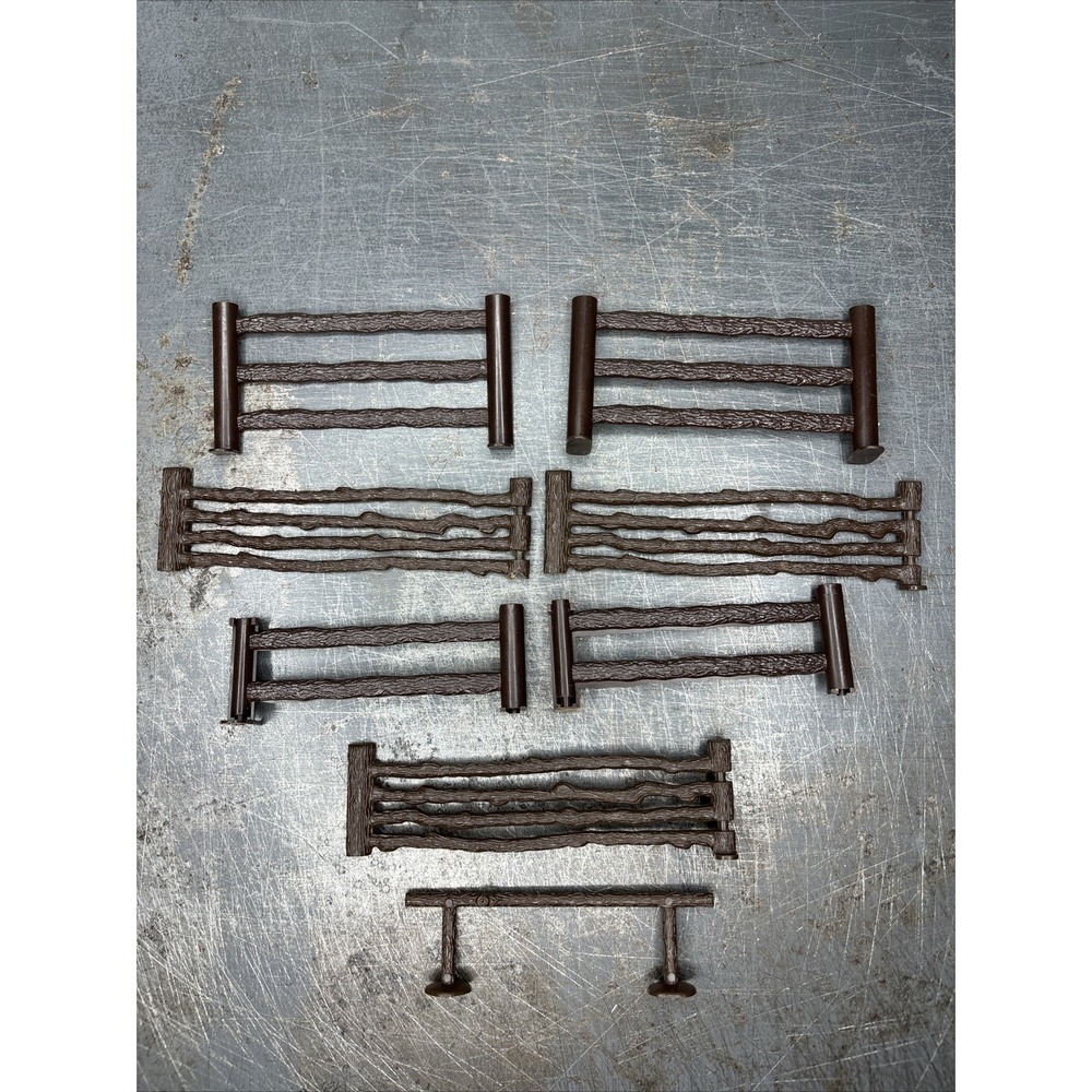 Lot Of 8‎ VTG Fence Sections Brown Rail Western Playset Farm Plastic